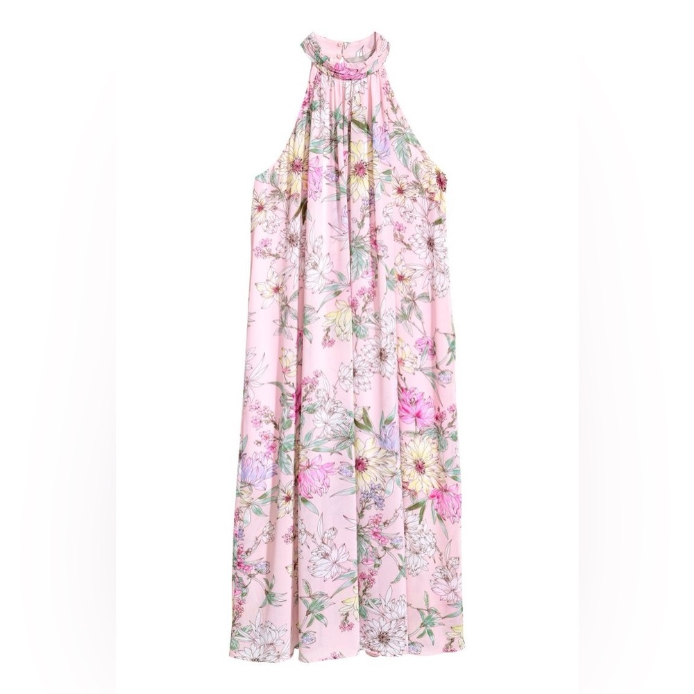 H&M Floral Chiffon Dress Pink Size 4